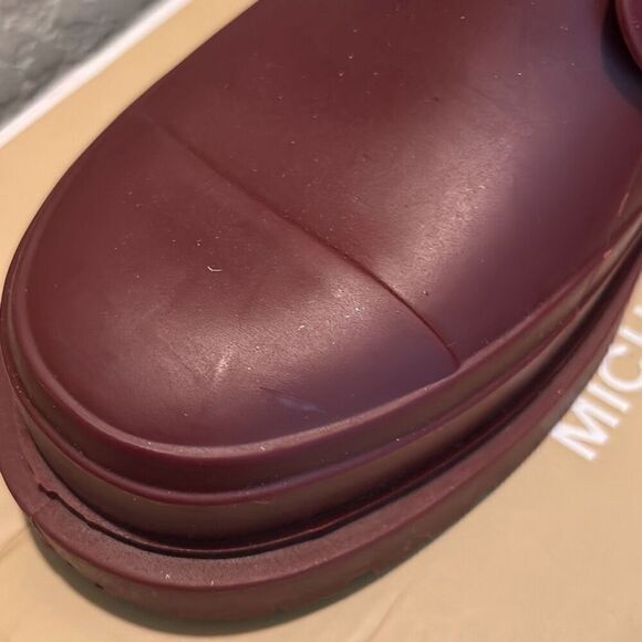 Michael Kors Women's 10 Lace Up Lined Rubber Rain Boots Dark Berry Fall New - Picture 8 of 13